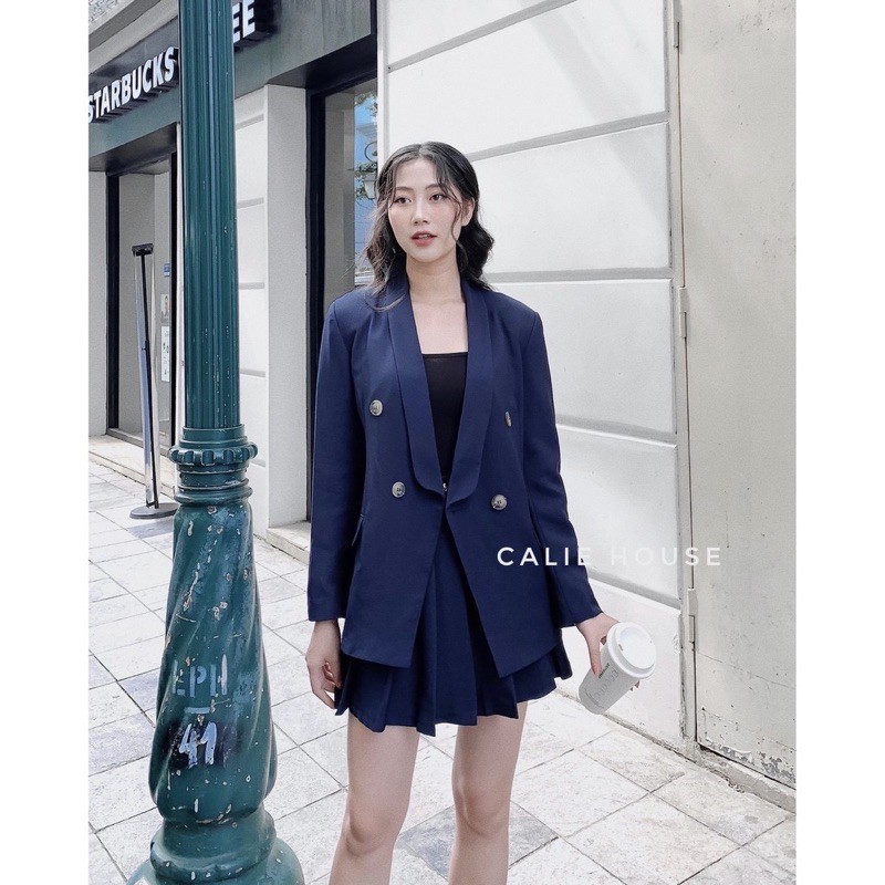 Áo khoác vét Blazer vạt chéo màu xanh size M