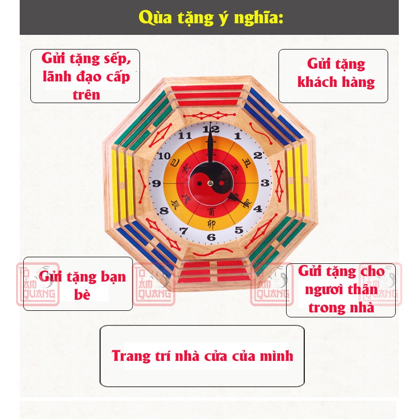 Đồng hồ phong thủy bát quái gỗ đào treo tường phòng khách thái cực an yên may mắn tài lộc trấn trạch - TÔ TÂM QUANG