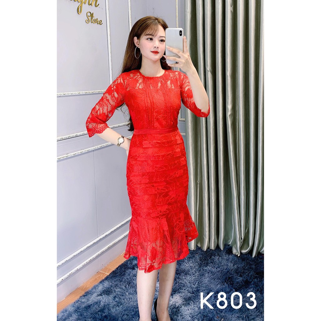 Đầm Công Sở Ren Đuôi Cá Dáng Ôm Body - She Loves K803 Màu Đỏ | WebRaoVat - webraovat.net.vn
