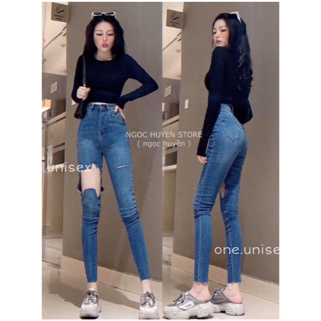 Quần jeans RÁCH Ô ôm body lưng siêu cao