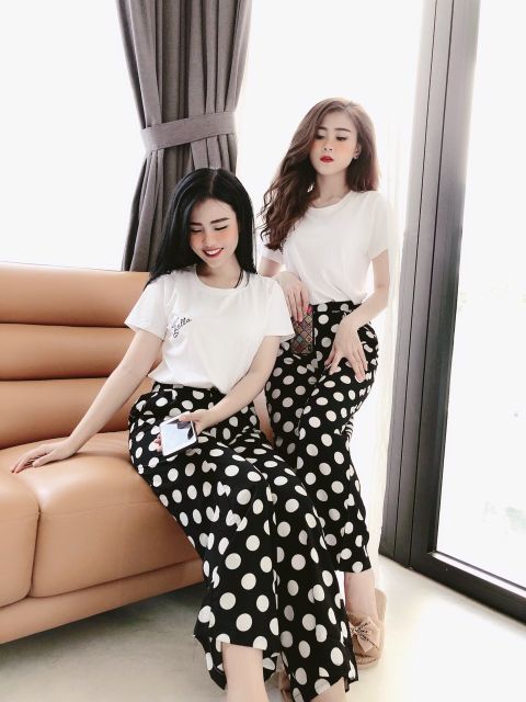 Quần suông culotes Chấm bi