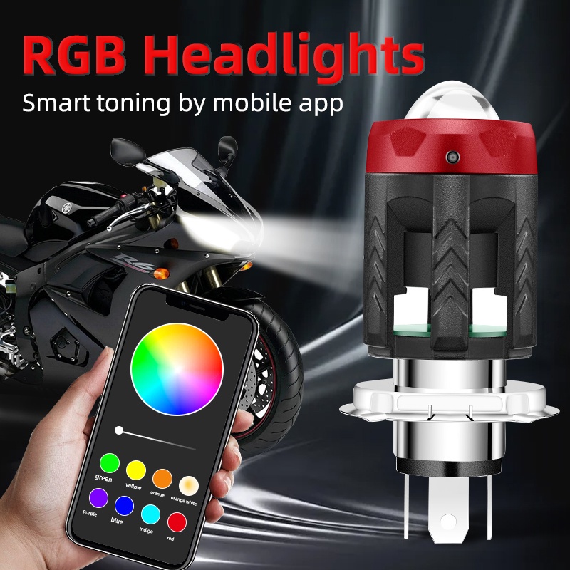 Bóng Đèn Pha H4 Ba20d Nhiều Màu Điều Khiển Bằng Ứng Dụng Cho Xe Máy