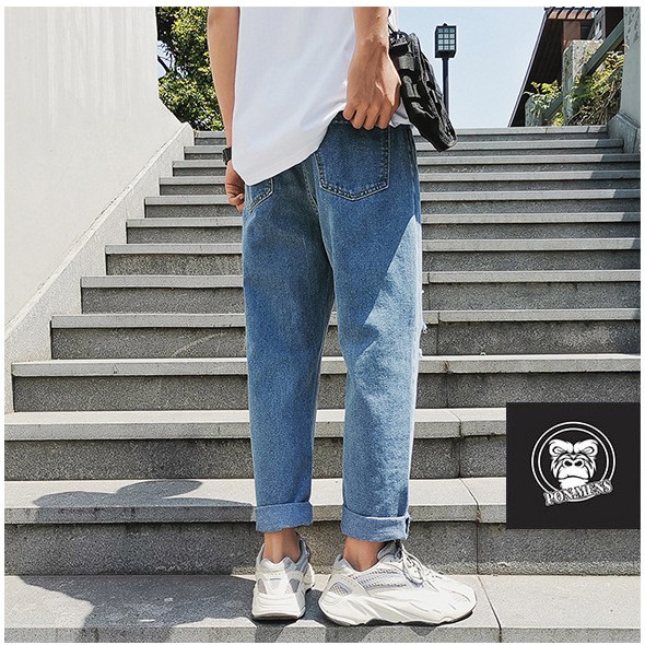 [xả kho lẻ size] Quần Baggy jean nam nữ ống rộng rách gối n880 2021 | BigBuy360 - bigbuy360.vn