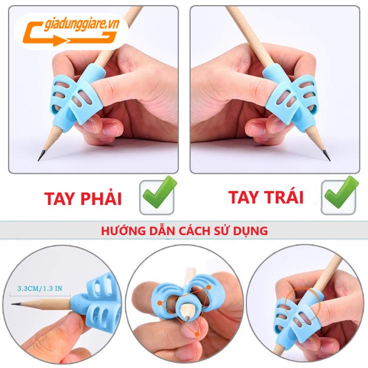 Sét 3 Dụng cụ xỏ ngón cầm bút silicon chỉnh tư thế cầm bút đúng cho bé tập viết ( có hộp )