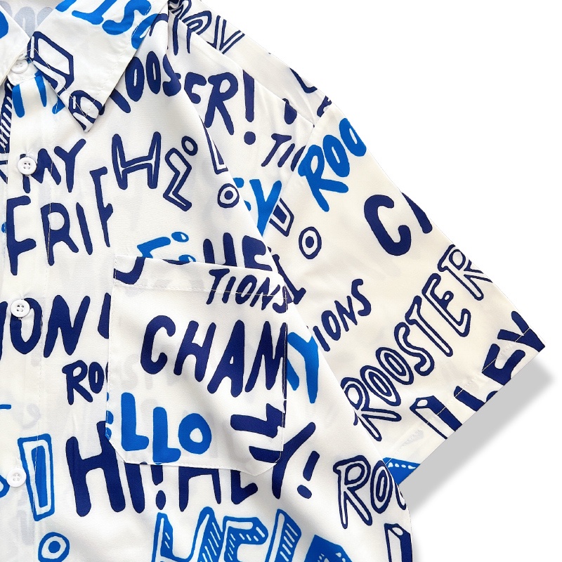 Áo Sơ Mi Nam Tay Ngắn Dáng Rộng In Chữ Phong Cách Hawaii Cá Tính