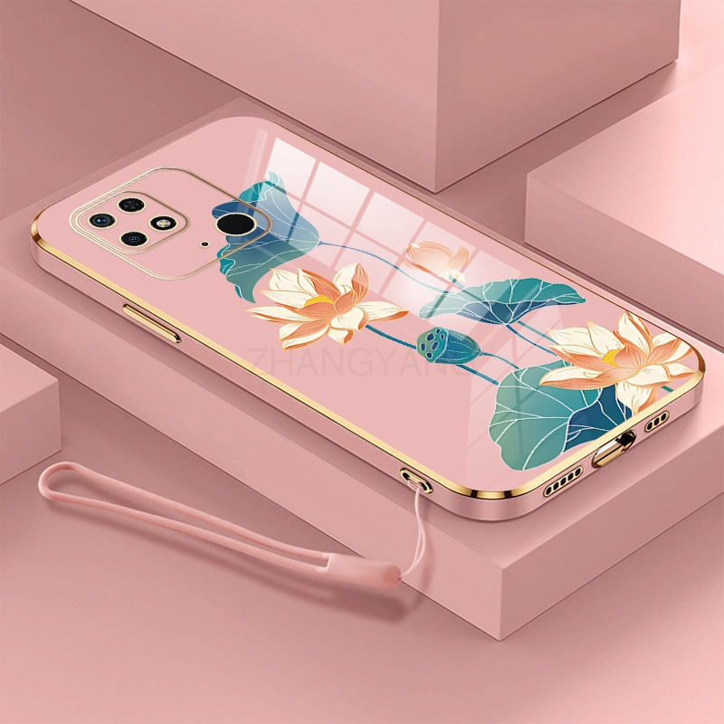 ốp lưng Redmi 10c ốp điện thoại Redmi 10c Ốp Điện Thoại TPU Dẻo Mạ Màu Họa Tiết Hoa Sen Sang Trọng