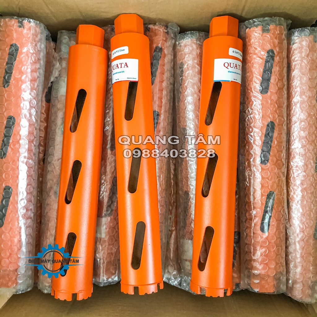 Mũi Khoan Rút Lõi Khô Định Tâm Phi 51 - 56 - 63 x 250mm và 370mm chống kẹt cho thợ điều hòa QUATA
