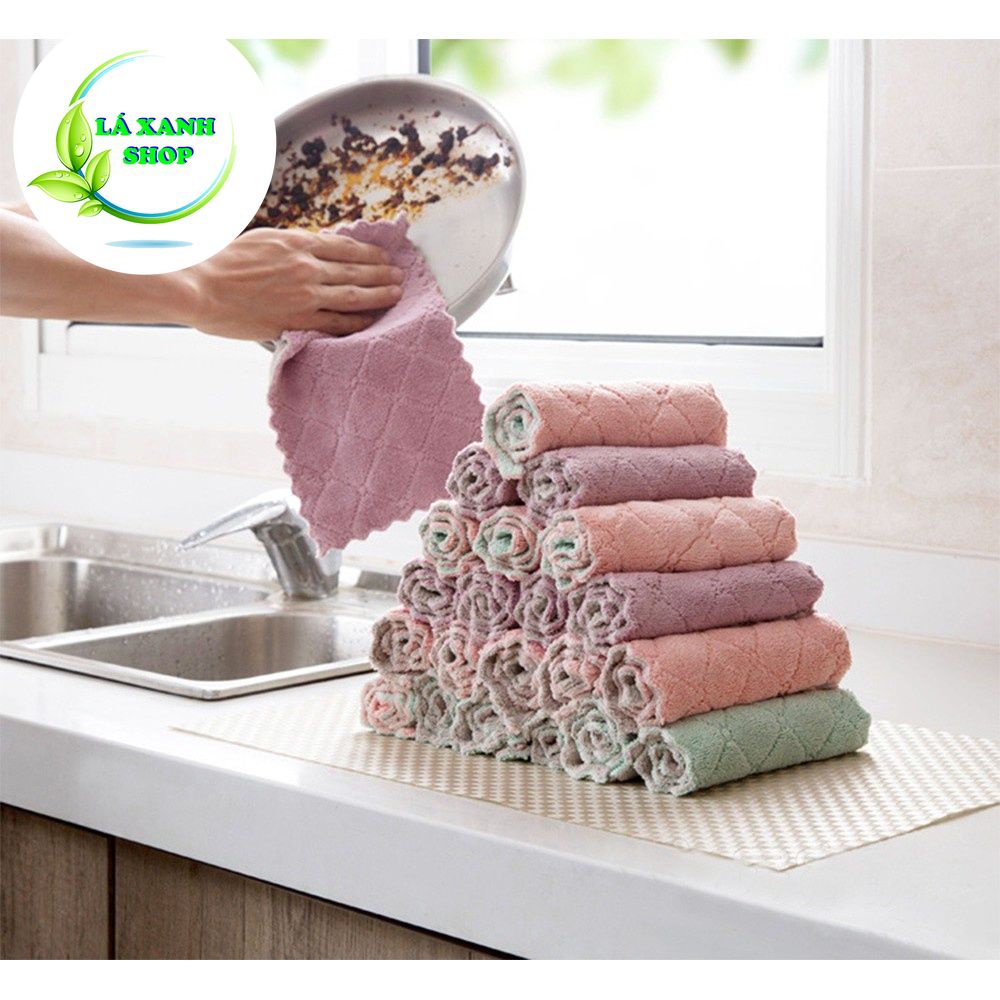 Khăn Lau Bát Đĩa T2 SIZE 21X13,5Cm Sợi Cotton Thấm Hút Nước - Khăn Lau Bếp Lau Tay Đa Năng 2 Mặt Dày Dặn
