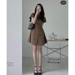 Váy sơ mi kaki cộc tay cúc bọc