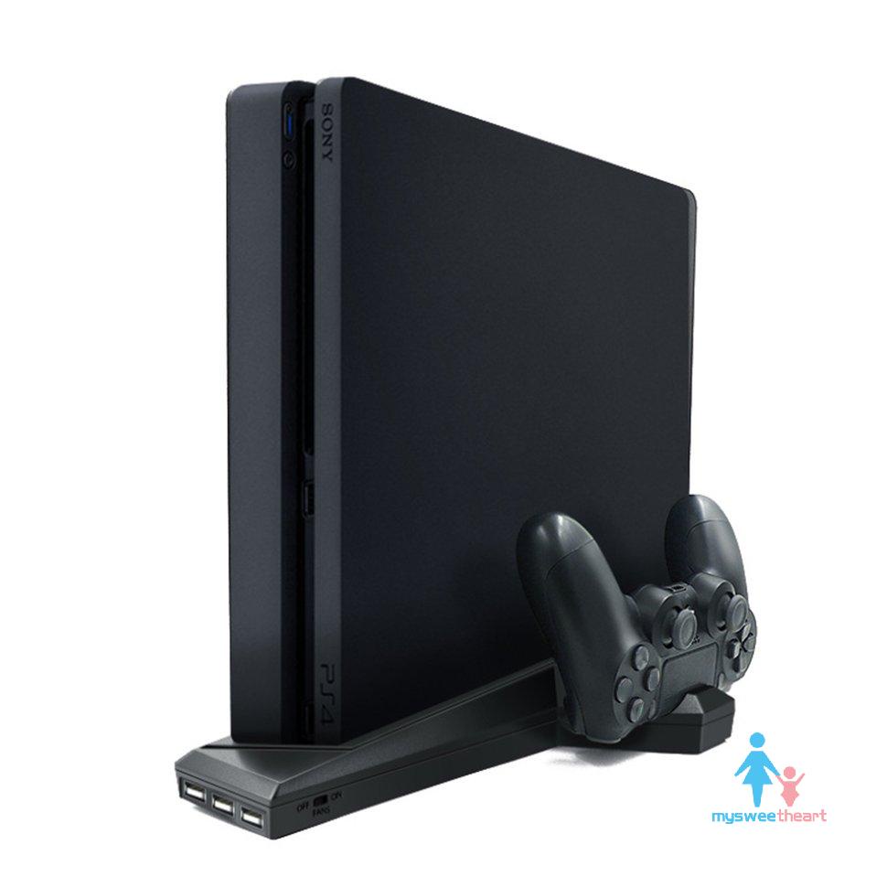 For PS4/PS4 Slim Vertical Stand With Cooling Fan Dual Controller Charger