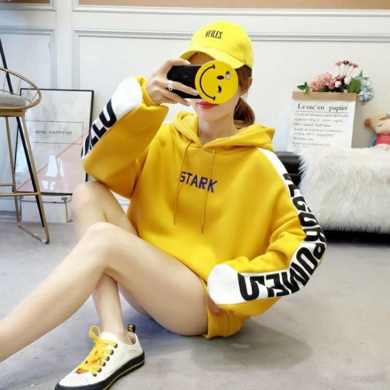 Áo Hoodie - Khoác nỉ phối tay sọc in chữ STARK Form chuẩn 60kg - Chất vải nỉ lót bông mềm, dày, giữ ấm tốt