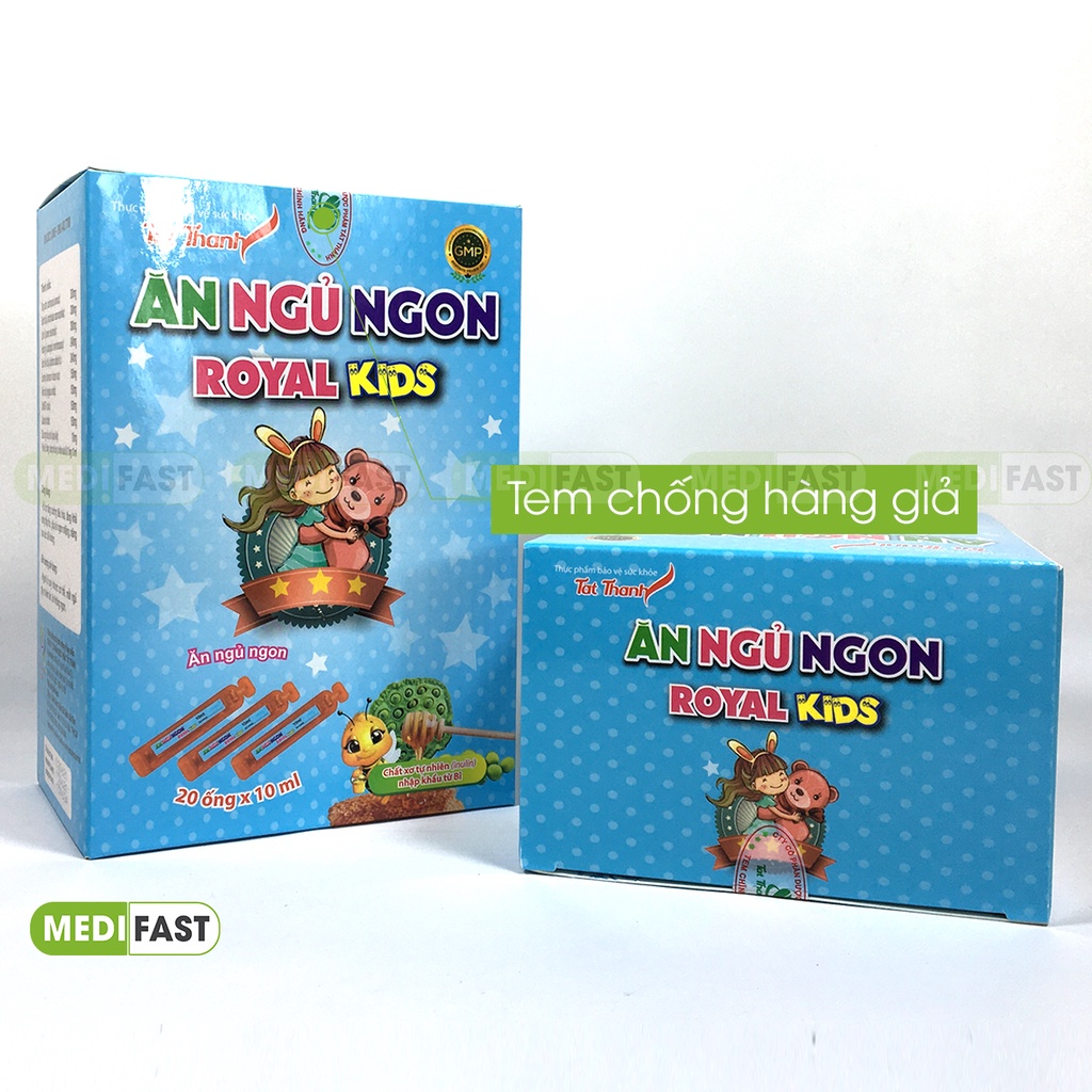 Ăn Ngủ Ngon Royal Kids Tất Thành - Giúp bé ăn ngủ ngon, không còn mồ hôi trộm từ đẳng sâm, sữa ong chúa - Hộp 20 ống