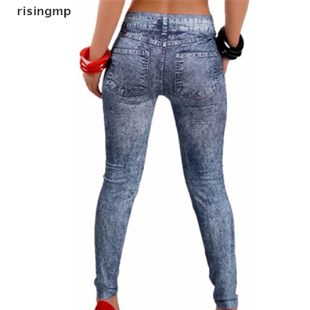 [risingmp] Quần Legging Giả Jean Co Giãn Thời Trang Quyến Rũ Dành Cho Nữ ♨Trên đó