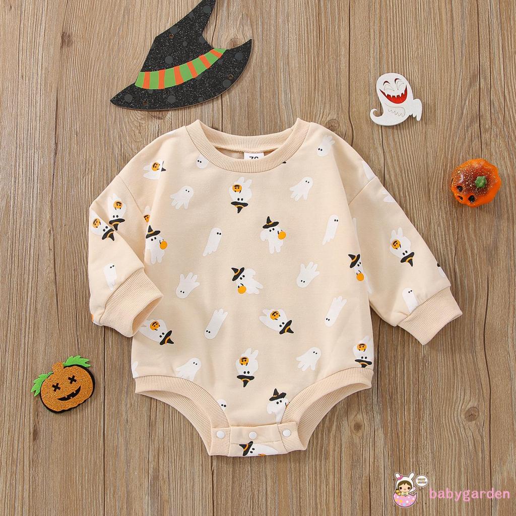 Áo Liền Quần Tay Dài In Hình Ma / Bí Ngô / Bí Ngô / Đèn Lồng Cho Bé 0-24 Tháng Tuổi