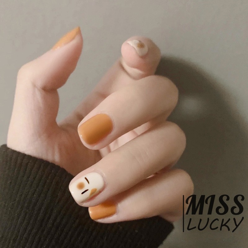 Set 24 Móng Tay Giả Ngắn Màu Cam Trang Trí Phong Cách Mùa Hè Dành Cho Nữ