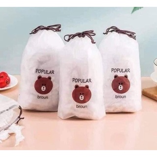 Set 100 màng bọc thực phẩm túi gấu màng bọc thực phẩm Pe có chun bọc đồ ăn co giãn tiện lợi
