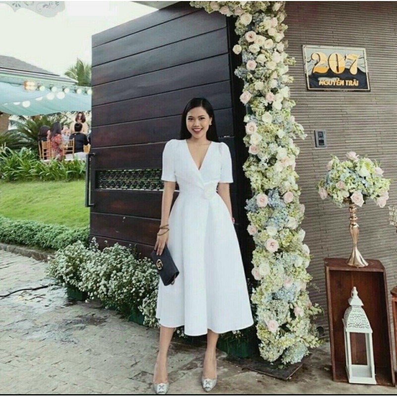 ĐẦM DỰ TIỆC CỔ TIM [có bigsize]- MIDI XÒE TAY PHỒNG - TRẮNG ĐỎ HỒNG - GD069 | BigBuy360 - bigbuy360.vn