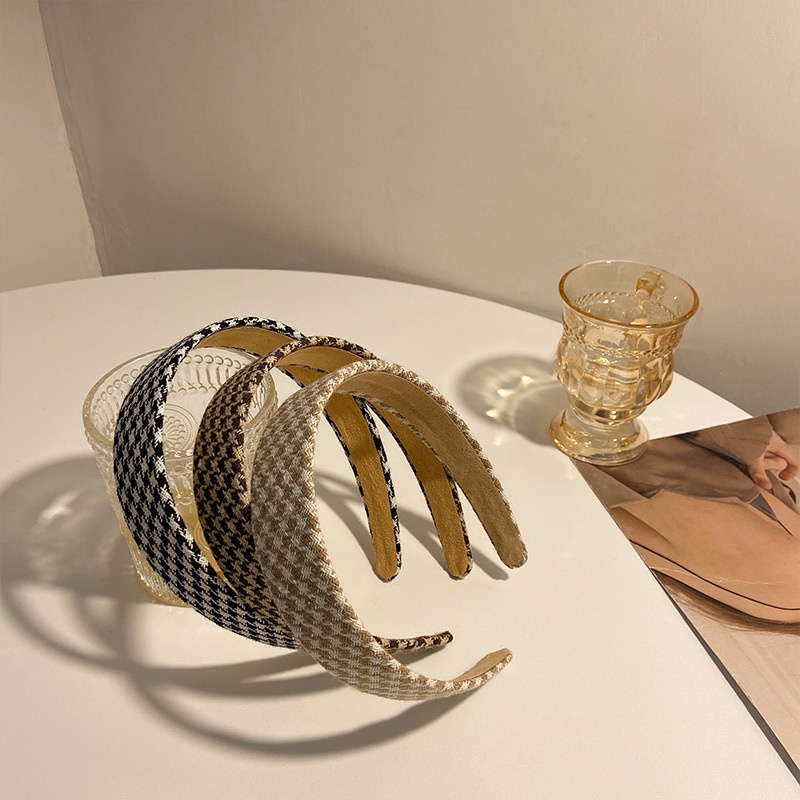 Băng đô cài tóc họa tiết caro phong cách retro Pháp