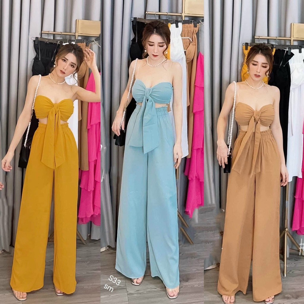 Set Cúp Nơ Ngực Quần Ống Rộng Cao Cấp Hình Thật Sp | BigBuy360 - bigbuy360.vn