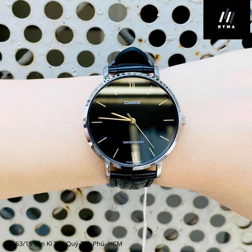 Đồng hồ nam nữ dây da Casio VT01L Mặt đen chống nước 3ATM Bảo hành 1 năm Hyma watch