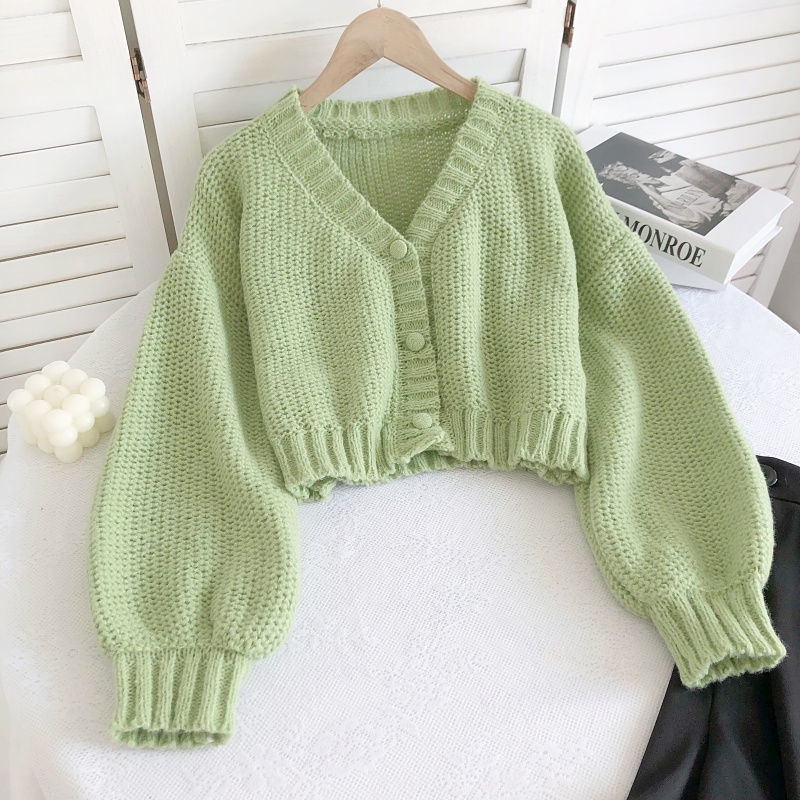 Áo Khoác Cardigan Dệt Kim Tay Dài Cổ Chữ V Màu Sắc Ngọt Ngào Thời Trang Thu Đông Cho Nữ