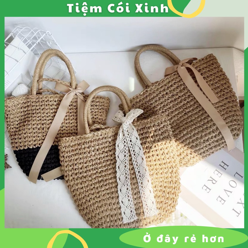 Túi Cói Đan Móc Vintage Đeo Vai Đi Biển Xinh Xắn Cho Nữ TIỆM CÓI XINH