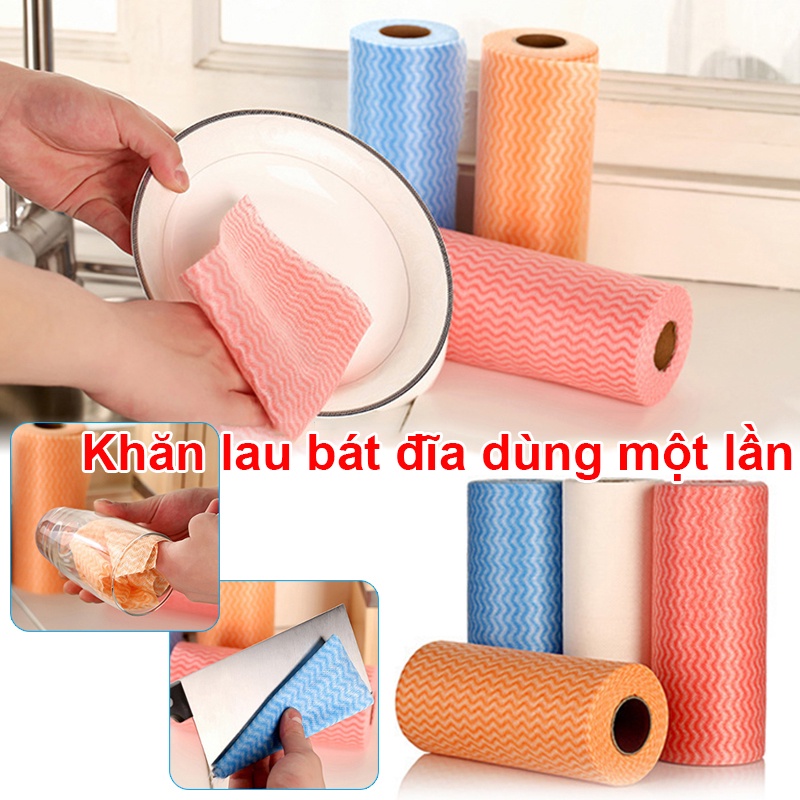 Cuộn 50 Khăn Lau Chén Dĩa Dùng Một Lần Bằng Vải Không Dệt Tiện Dụng