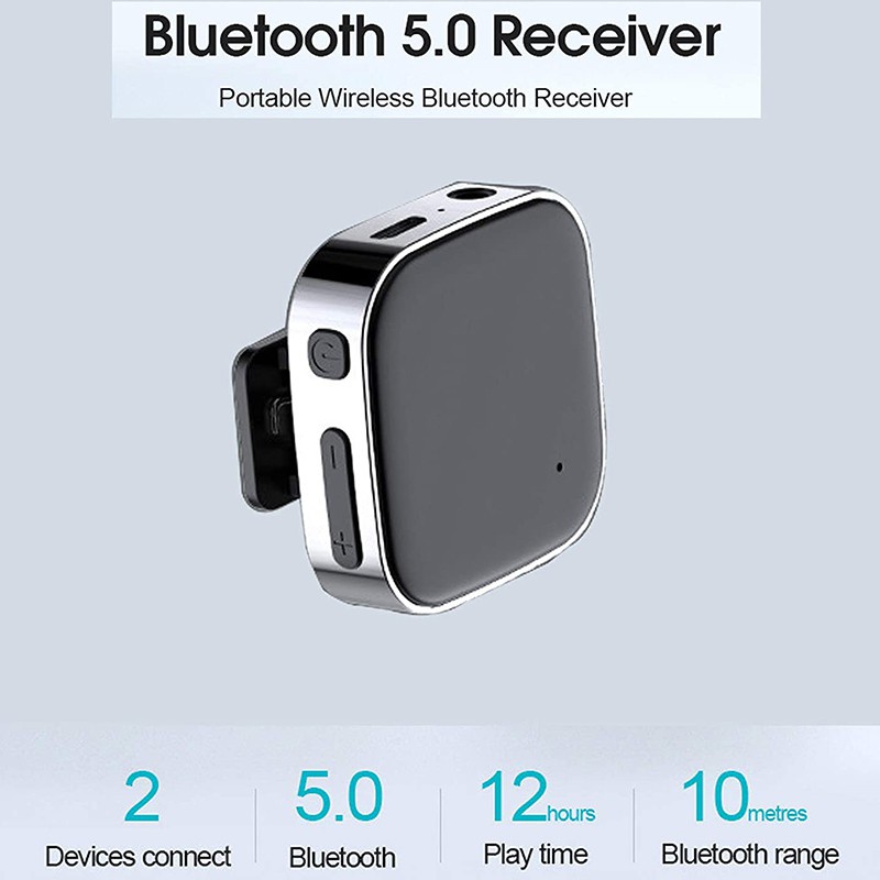 Bluetooth Receiver V5.0, Mini A2DP Bluetooth Aux Adapter for Car,Wireless Audio Bluetooth Adapter, Built-In Microphone