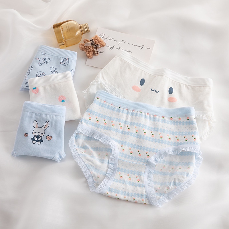Quần Lót Nữ Đáng Yêu, Quần Lót Cotton Hình Gấu Viền Ren Thấm Hút Mồ Hôi ZANA BRA L805