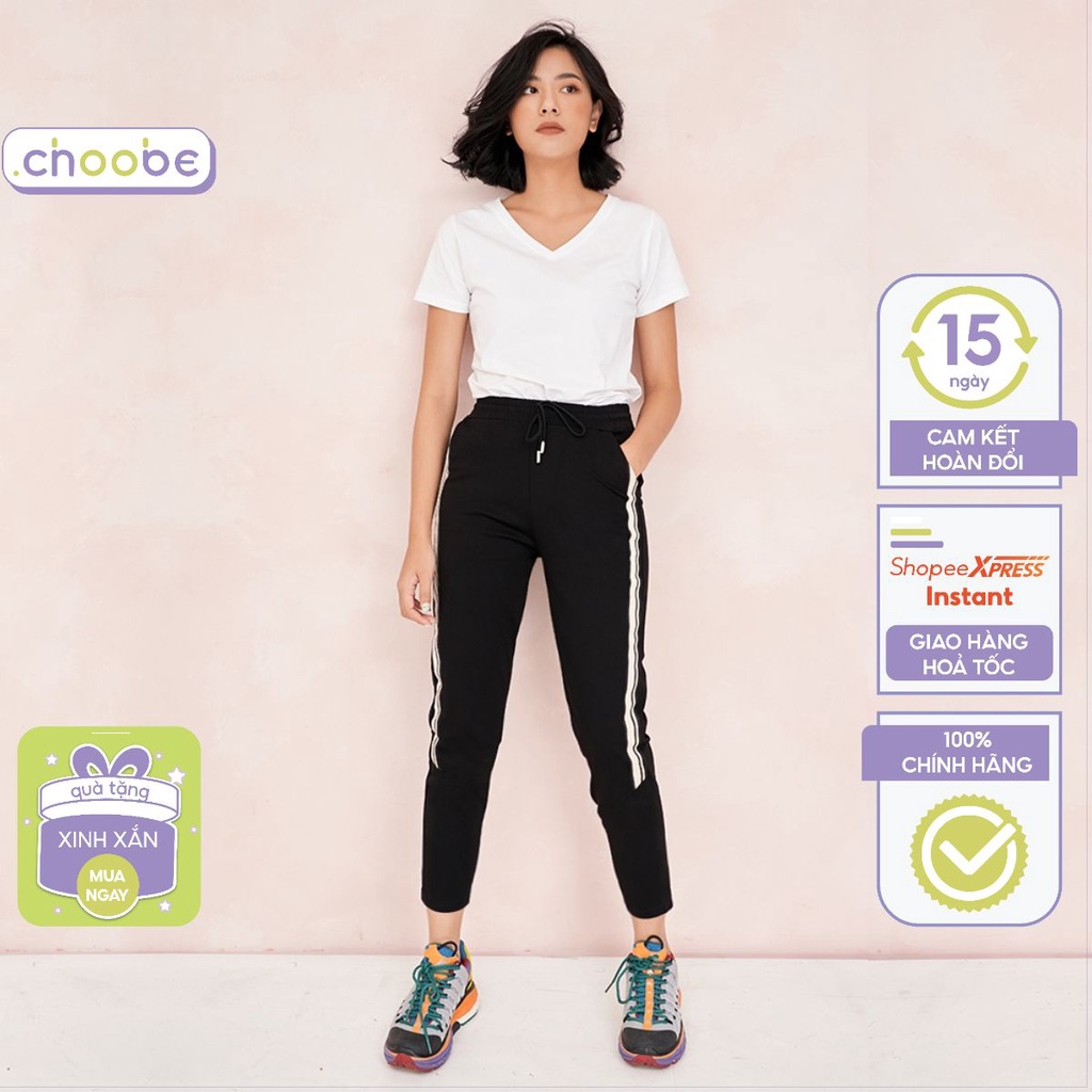 Quần jogger nữ Choobe dáng dài thun cạp chun cá tính thể thao tập gym sọc to Q17