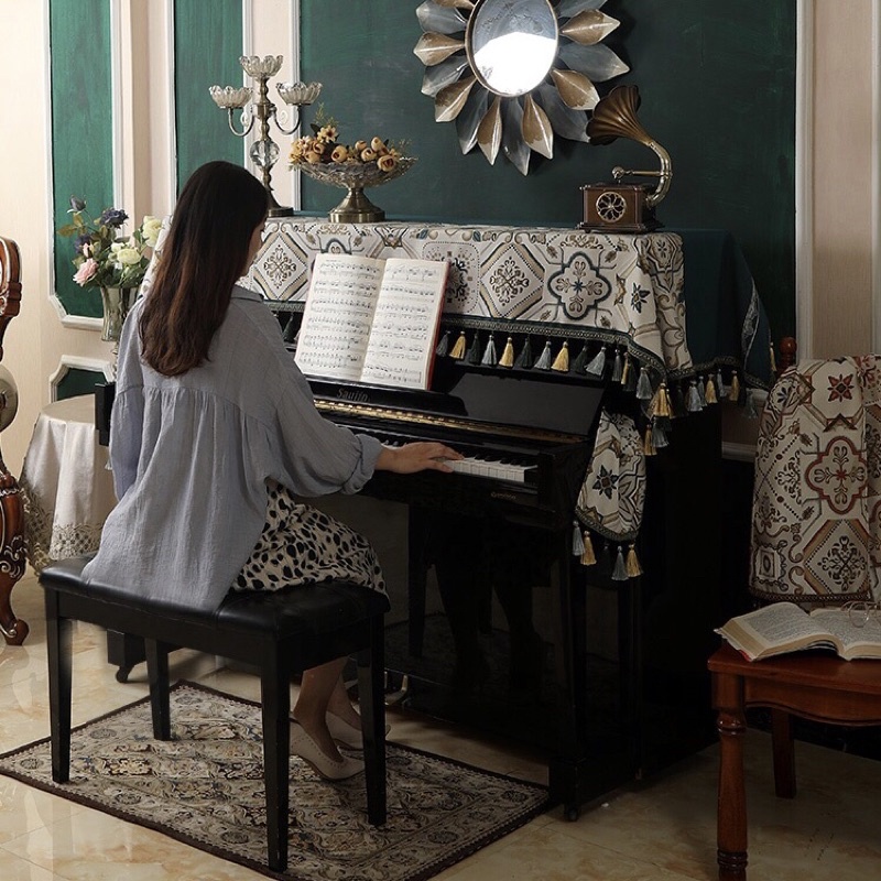 Khăn Phủ Piano Thiết Kế Thời Trang Phong Cách Châu Âu Che Bụi Bảo Vệ Đàn. Thiết Kế 3 Chi Tiết Cân Đối Đẹp Mắt