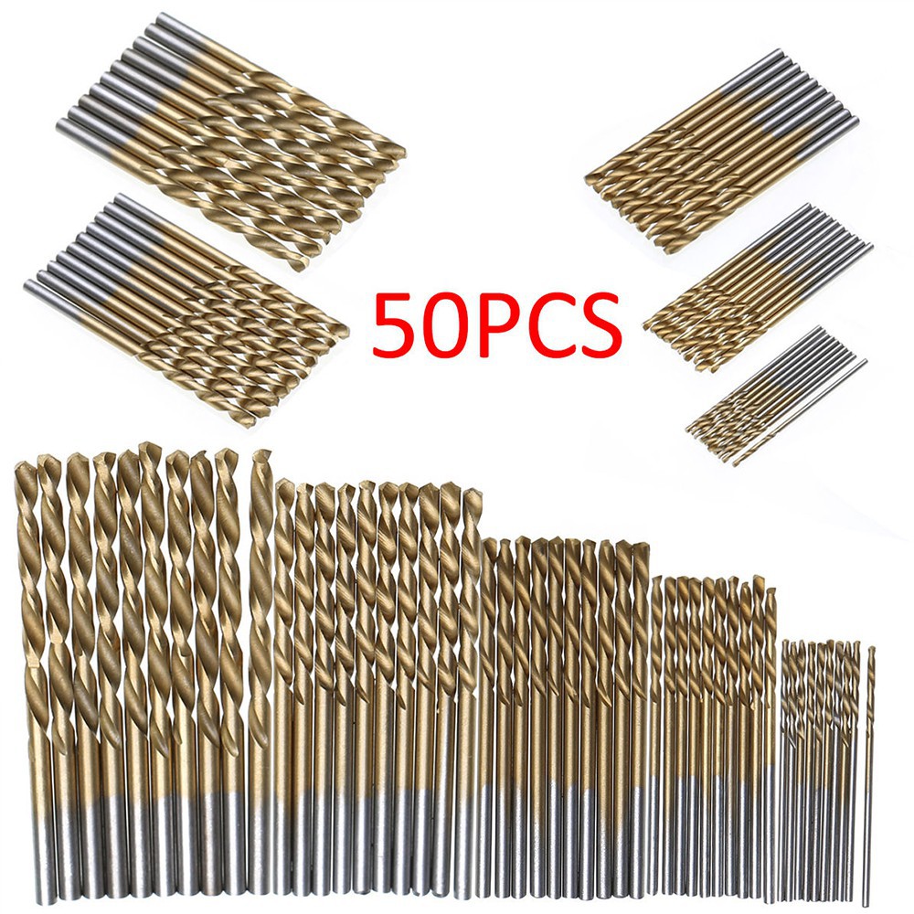 Bộ 50 mũi khoan thép gió bọc titanium kích cỡ 1/1.5/2/2.5/3mm