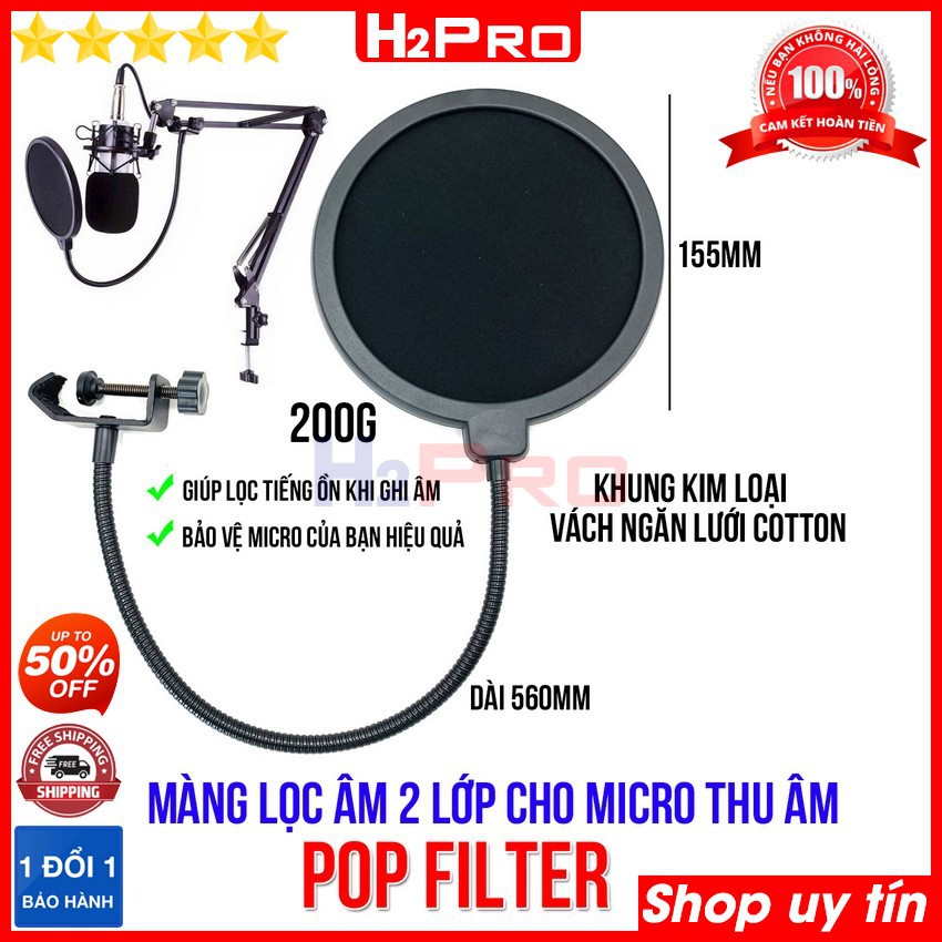 Màng lọc âm thanh micro POP H2Pro chính hãng, màng lọc micro thu âm giảm ồn, bảo vệ mic