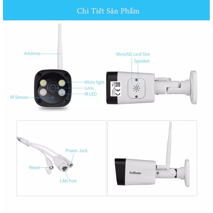 Camera Wifi IP Srihome SH035 ngoài trời hình ảnh Full HD 3MP siêu nét