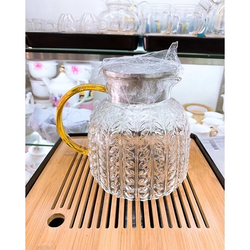 Bình thủy tinh đựng nước chịu nhiệt lên tới 400 độ C vân nhám bông lúa dáng lùn