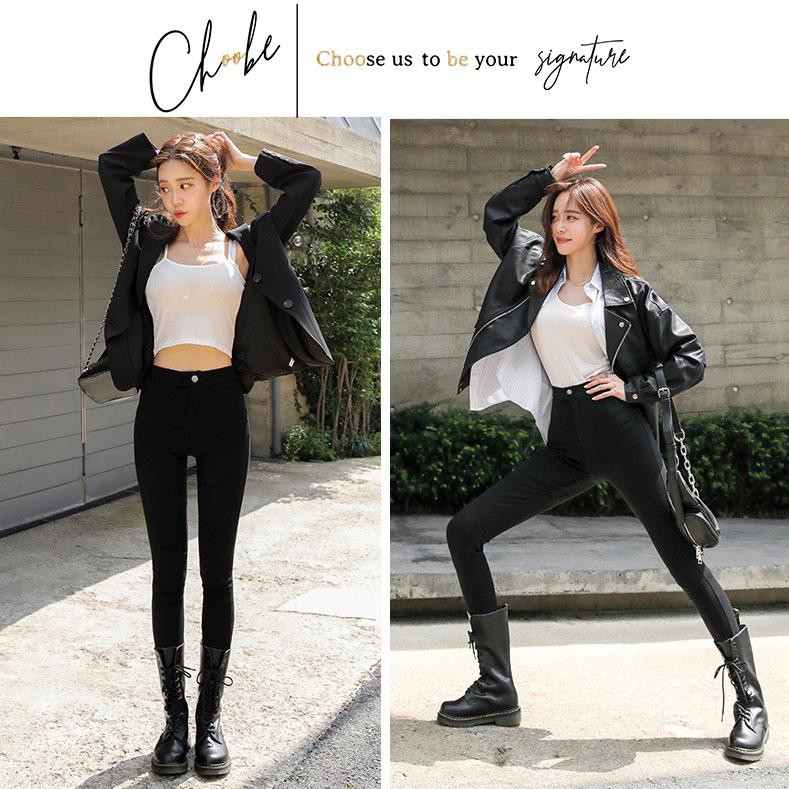 Quần tregging nữ Choobe lưng cạp cao dài dáng thun ôm bó legging skinny vải giữ nhiệt màu đen Q13 | BigBuy360 - bigbuy360.vn