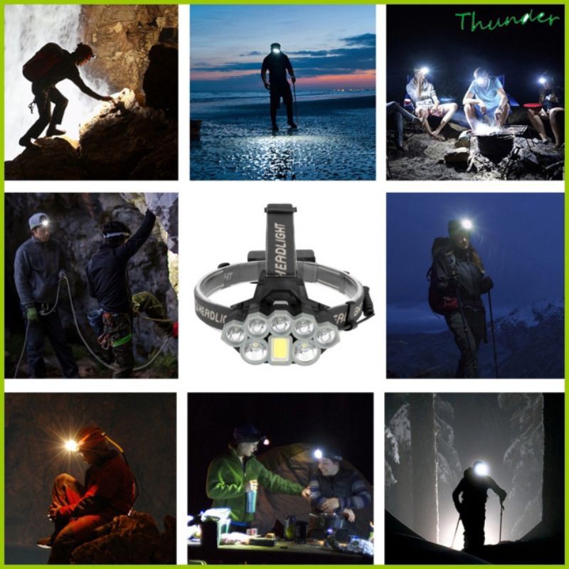 Đèn Pin Đội Đầu  [FREESHIP]Đèn Pin Đeo Đầu Cob Led 8 Bóng Sử Dụng Điện Sạc Usb