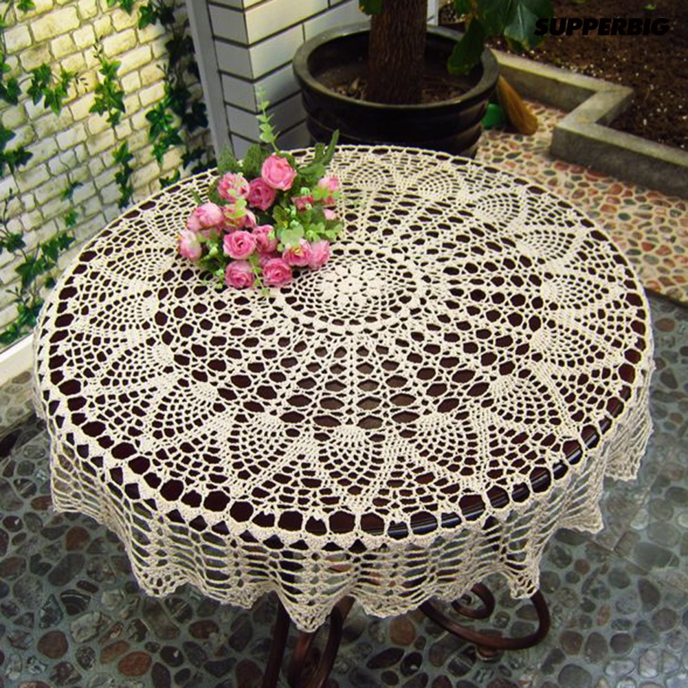 Khăn Trải Bàn Ăn Vải Cotton Đan Tay Đục Lỗ Hình Tròn Ốp