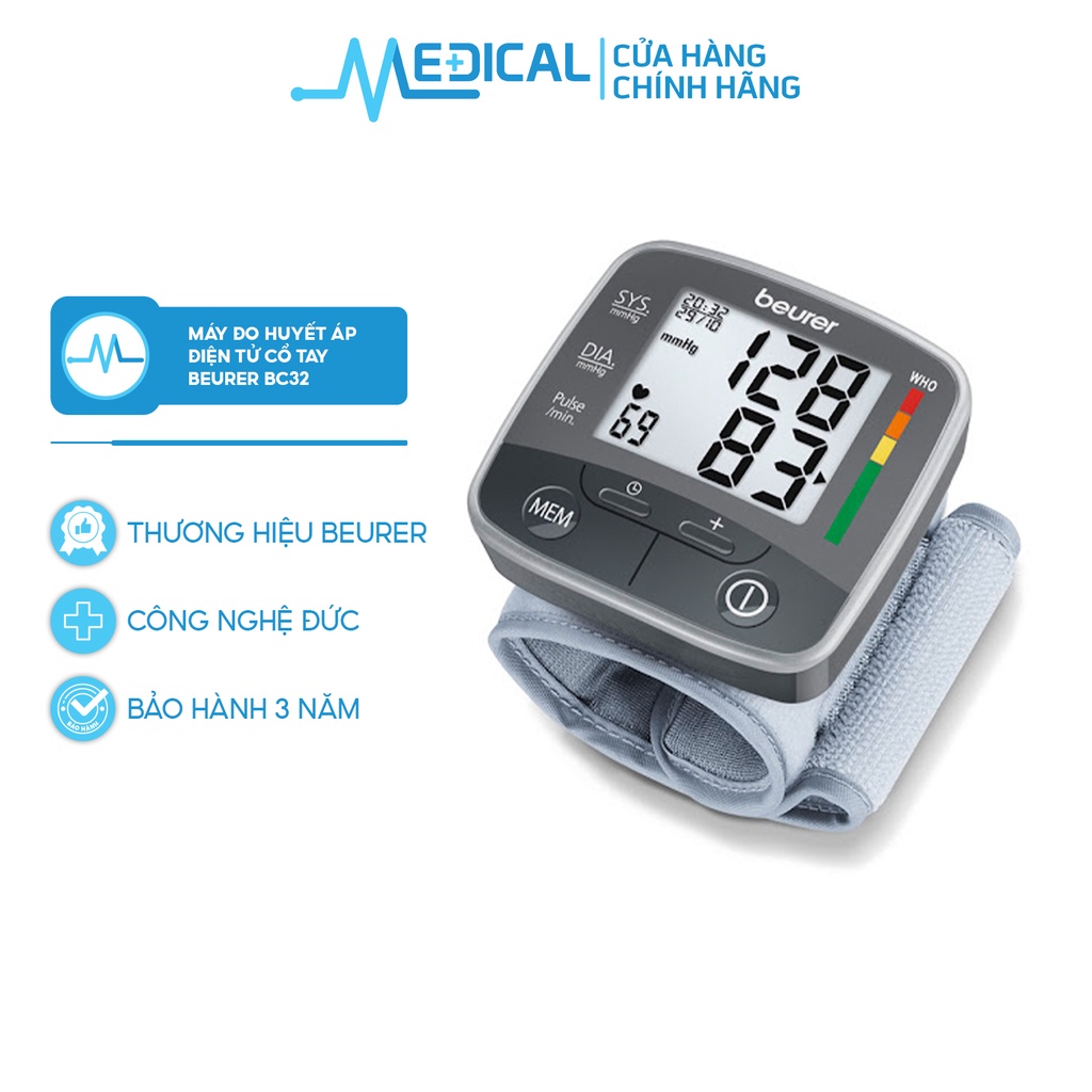 Máy đo huyết áp điện tử cổ tay BEURER BC32 sử dụng pin tiện lợi - MEDICAL