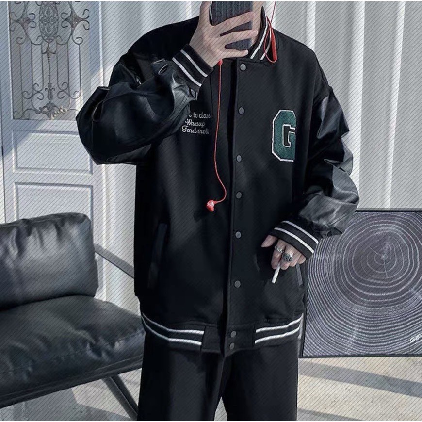 Áo Bomber Chữ G UNISEX Siêu Hot Phối Tay Da | BigBuy360 - bigbuy360.vn