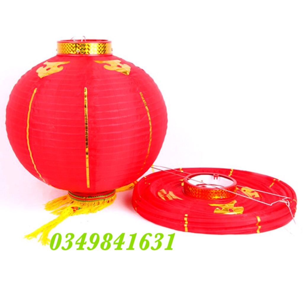 Đèn lồng vải tròn có tua VIỀN VÀNG - màu đỏ - 30cm
