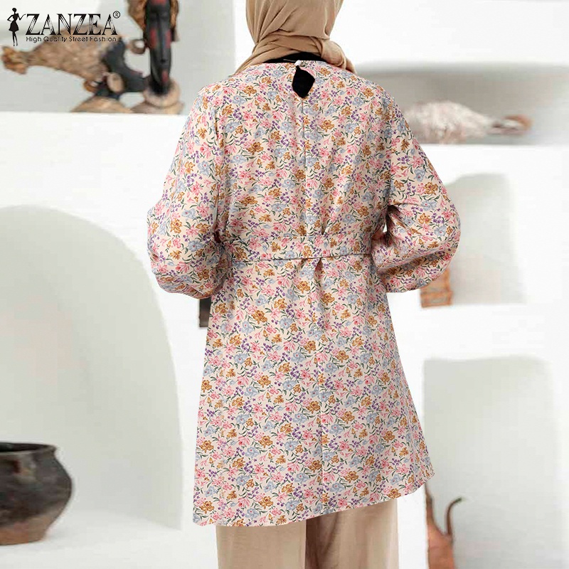 Zanzea Áo Tay Dài Cổ Tròn In Họa Tiết Hoa Dành Cho Phụ Nữ Hồi Giáo