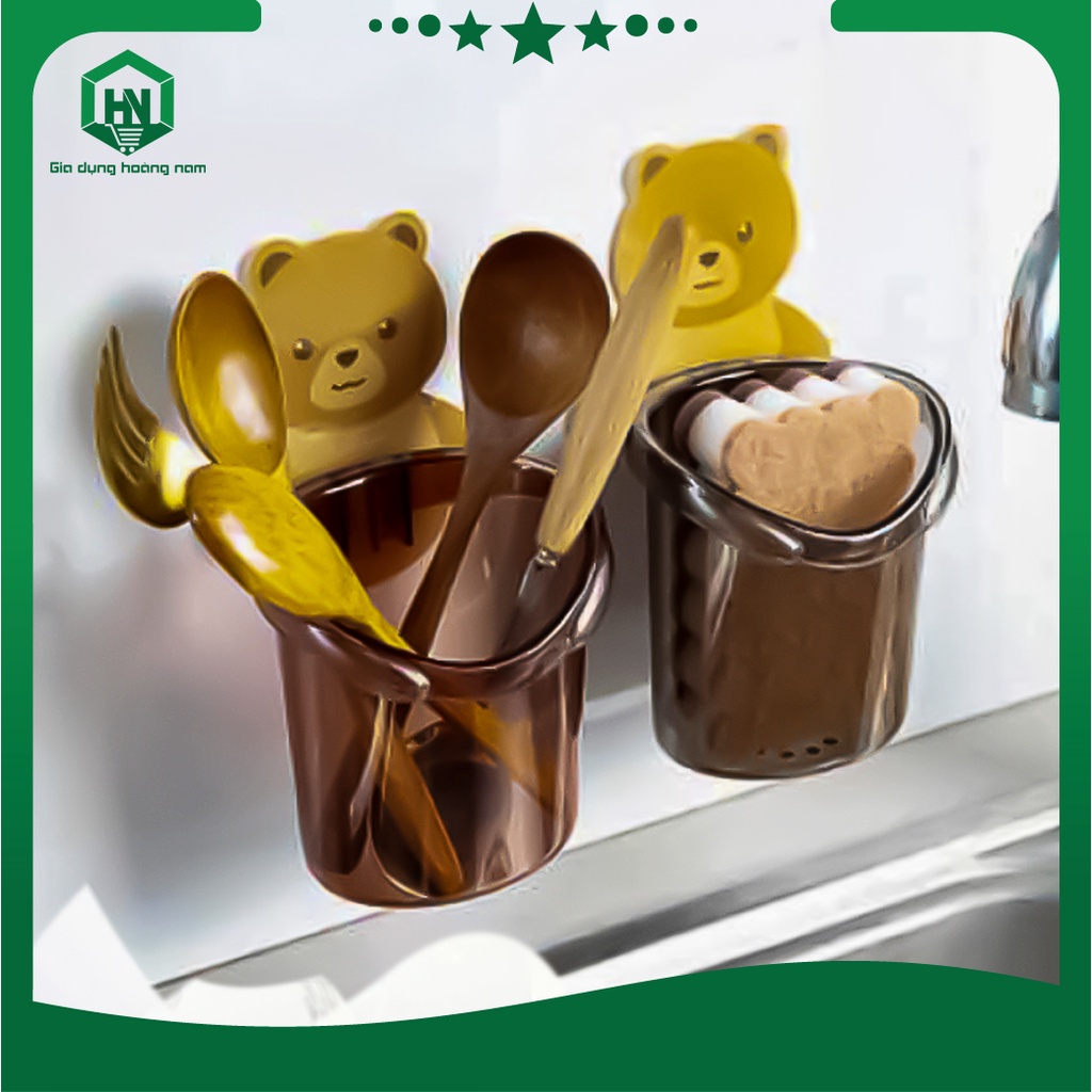 Cốc dán tường hình gấu để bàn chải, đựng đồ đa năng, dán chắc chắn, siêu tiện lợi