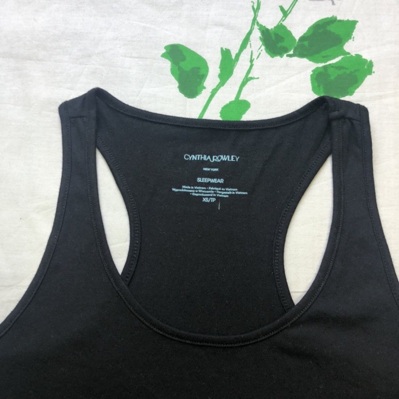Áo Thun Ba Lỗ Cynthia Rowley Đen Cotton 4 Chiều - Size XS lỗi wash màu