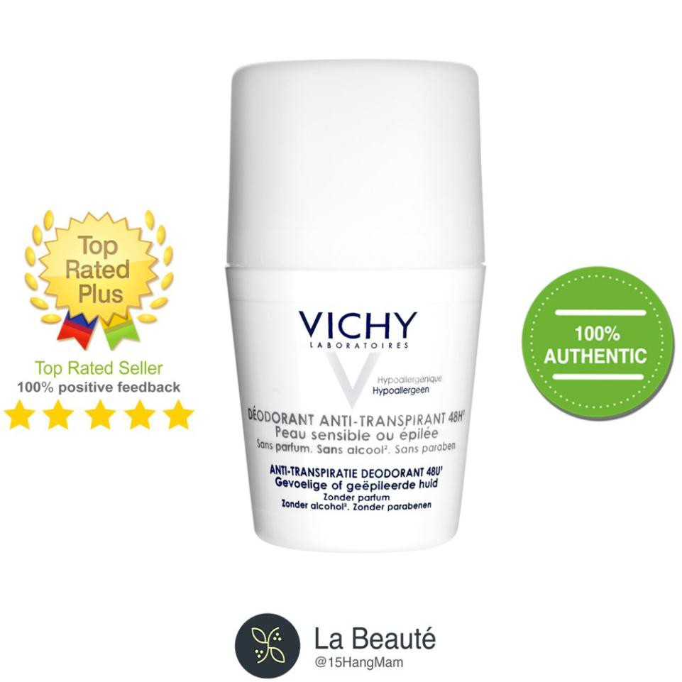 Vichy Déodotant Anti-Transpirant 48H For Sensitive Skin - Lăn Khử Mùi Cho Da Siêu Nhạy Cảm 50ml