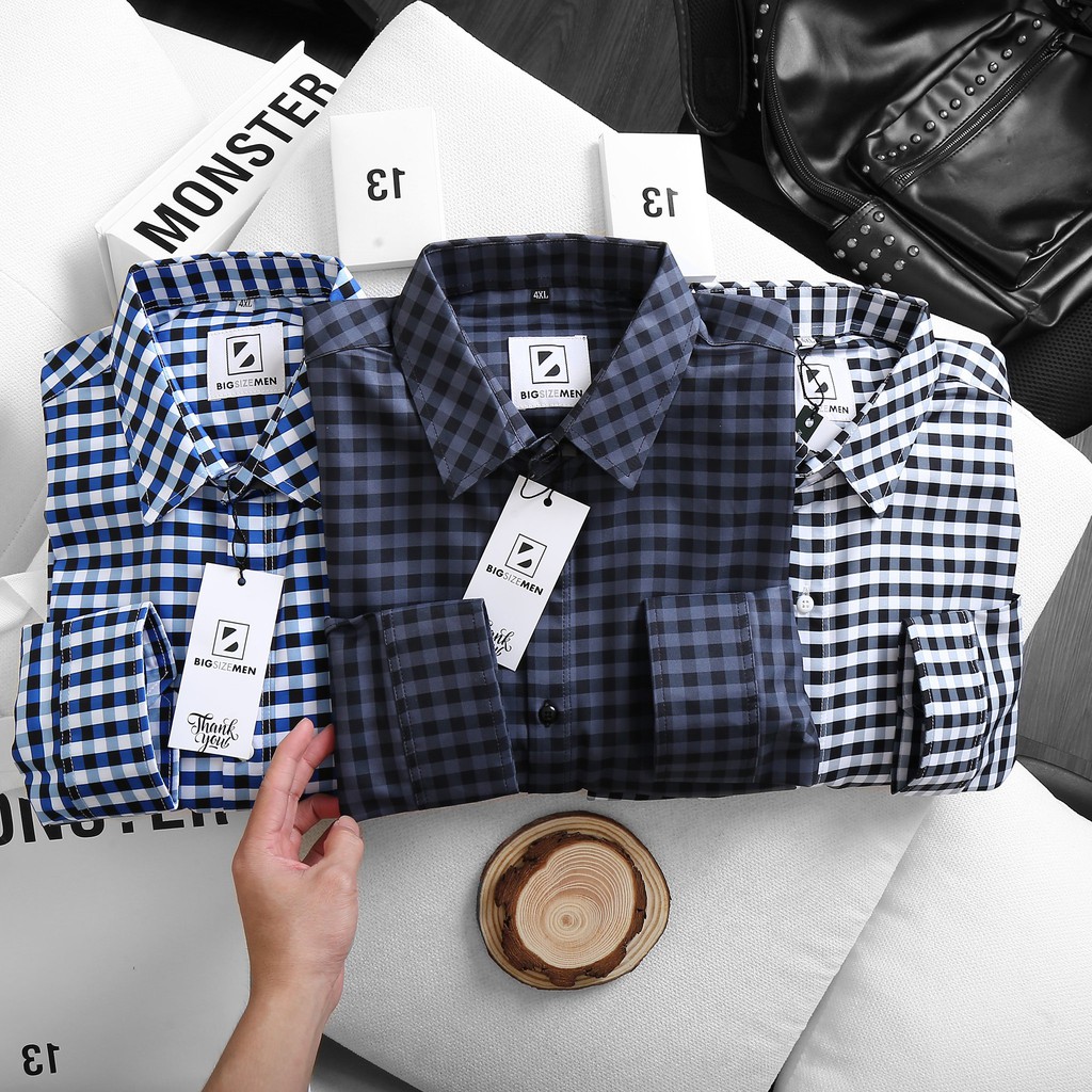 [bigsize < 130kg] Sơ mi nam caro thời trang bigszie