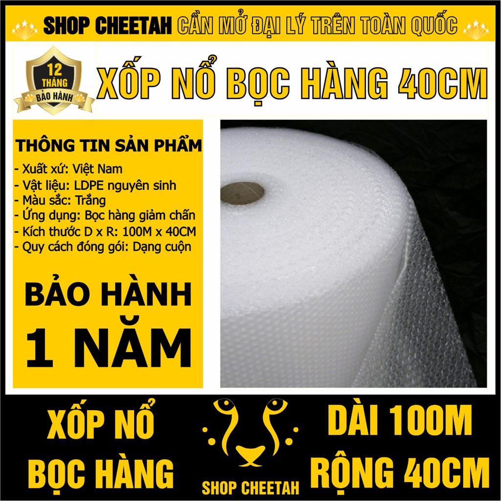 Xốp nổ bọc hàng – Dài 100M x Rộng 40CM – Màng xốp bóp nổ – Màng bong bóng khí – Màng giảm chấn – Xốp bóng khí – Xốp hơi