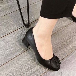 Giày cao gót da lỳ mềm khóa CD gót vuông cao 5p