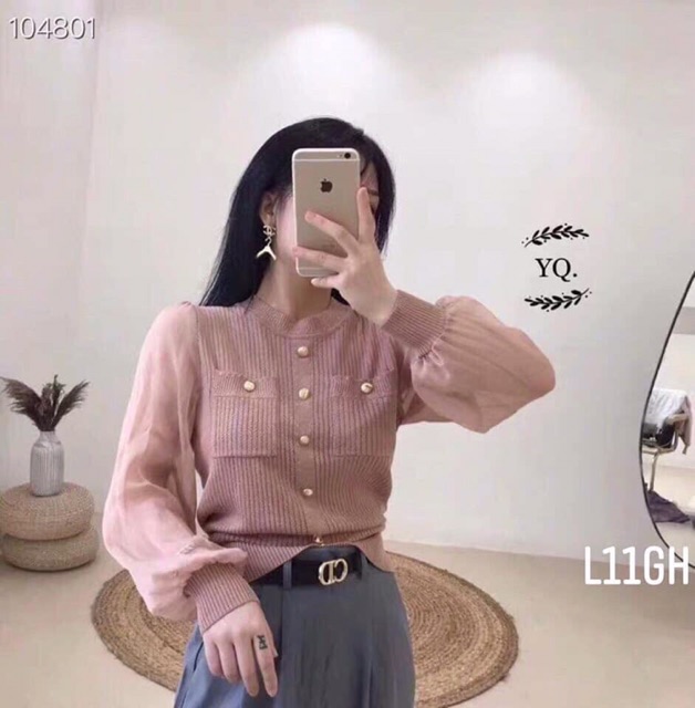 Áo len tay lưới 2 túi