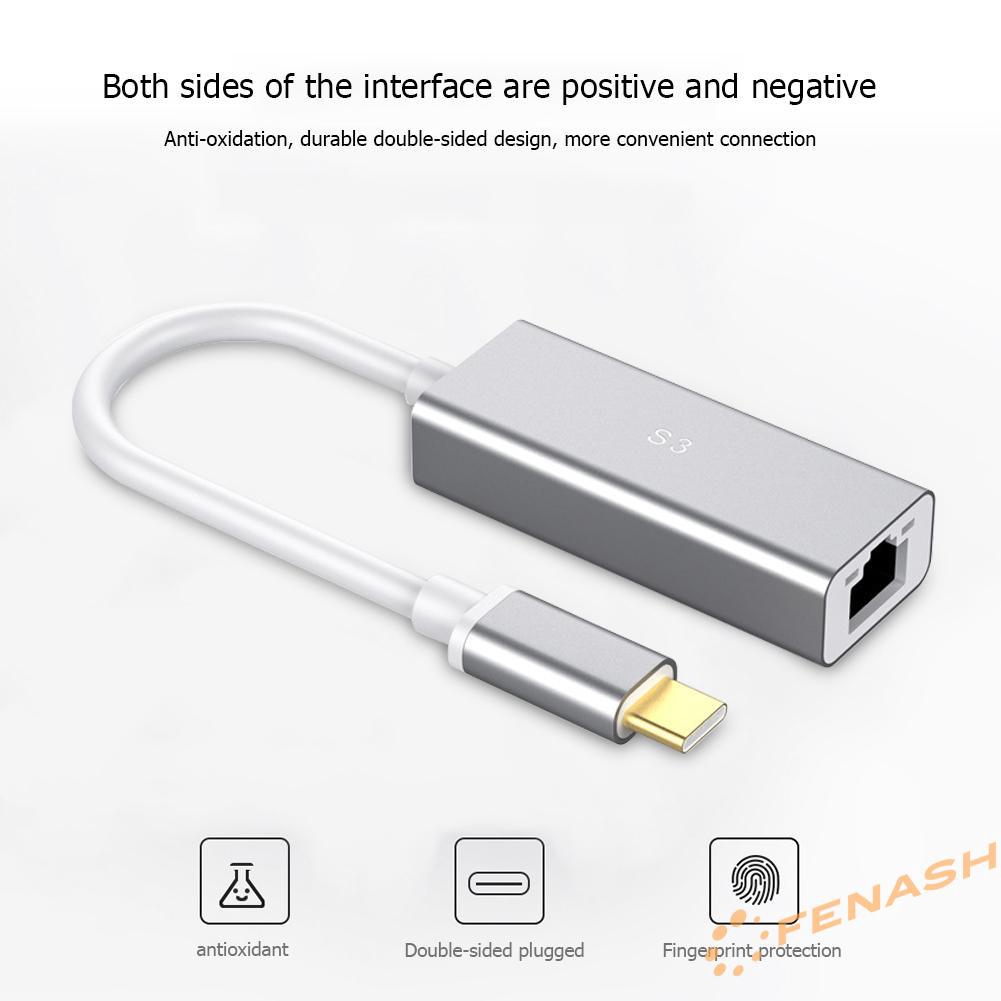 Cáp chuyển đổi cổng type-C sang RJ45 10/100mbps Lan Ethernet S3-8052-C chuyên dùng